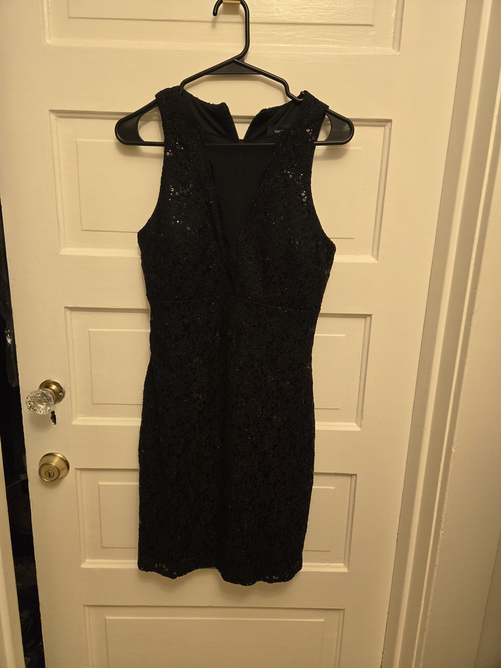 R&M Richards Black Lace Sequin Sheath Mini Dress